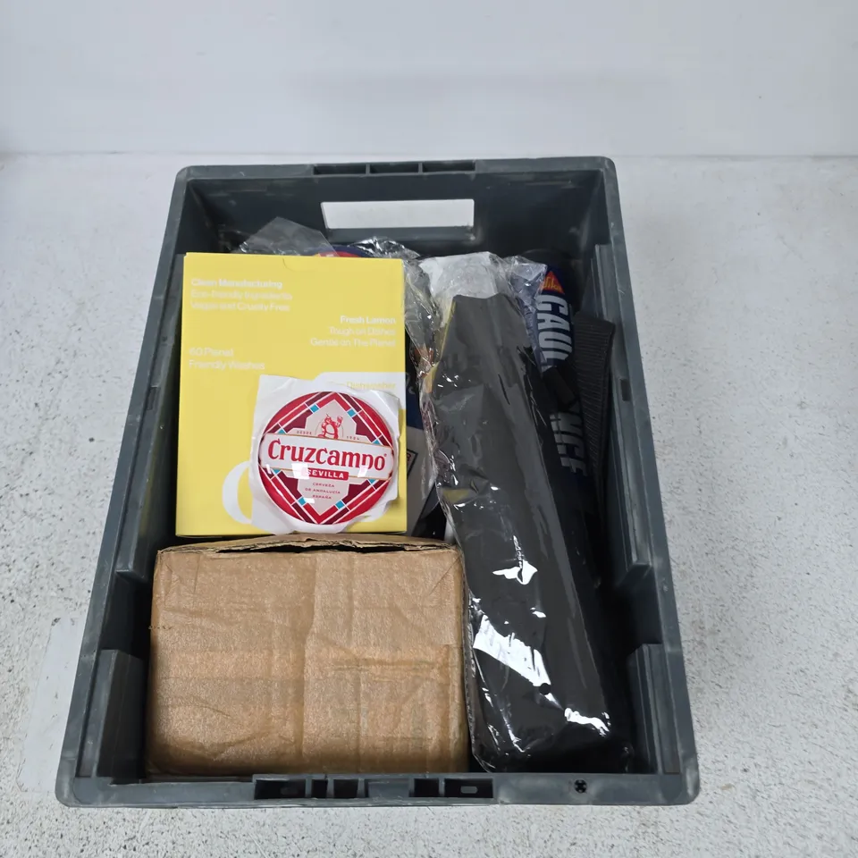 BOX CONTAINING A MIX OF APPROXIMATELY 15 ASSORTED ITEMS INCLUDING CAULK, SECURITY CAMERA, METAL FILE ETC. 