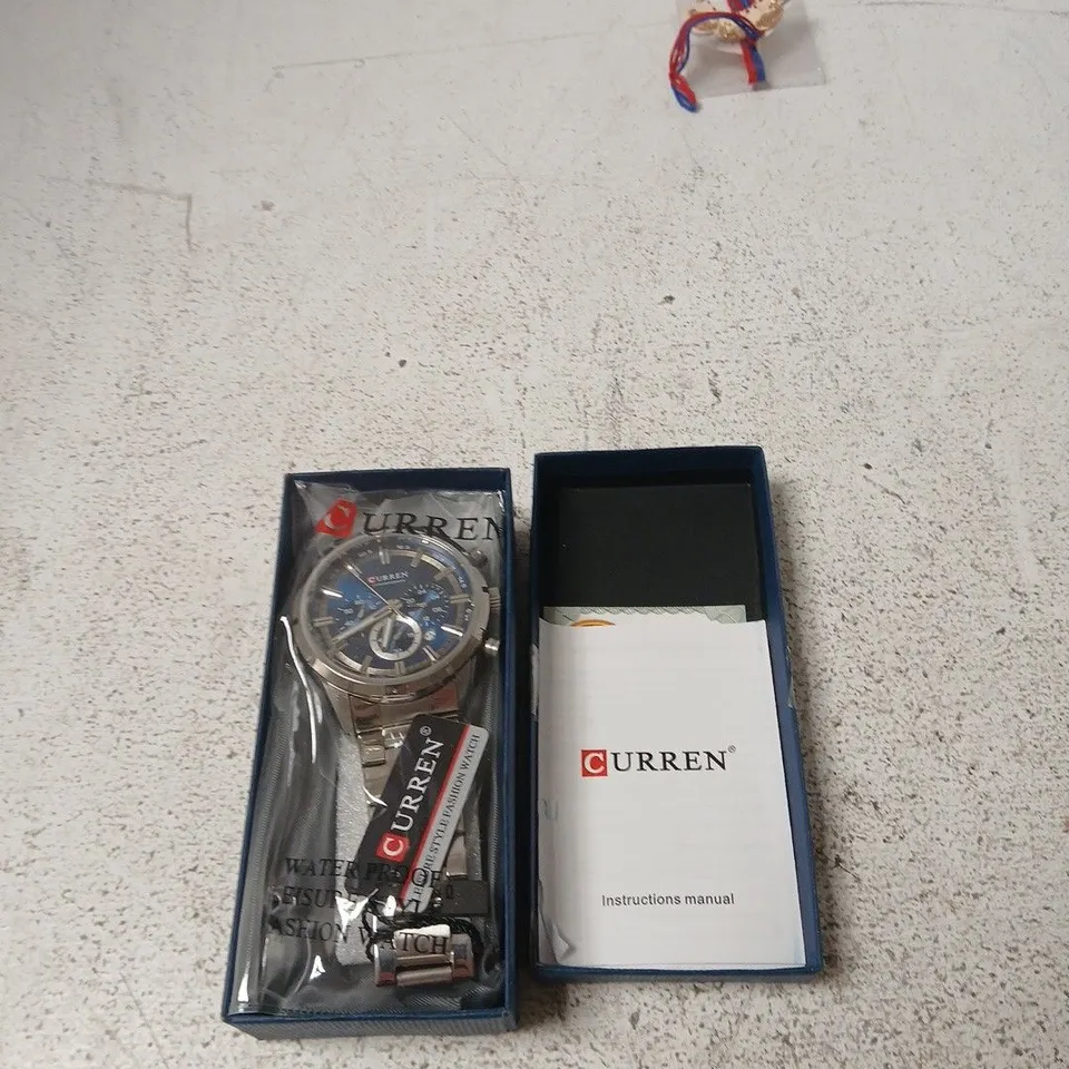 CURREN CHRONOGRAPH WRISTWATCH - STAINLESS STEEL BRACELET, BLUE DIAL, BOXED