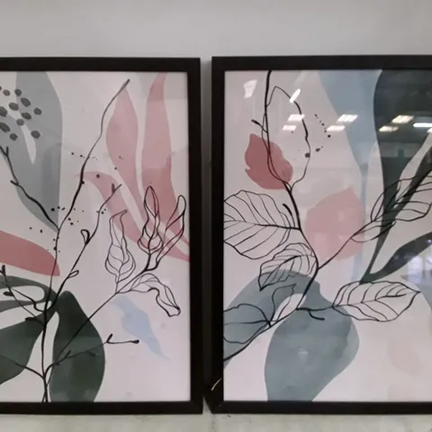 BOXED PINK & GREEN FLOWERS 2 OF 3 PIECE SET - FRAMED PRINTS
