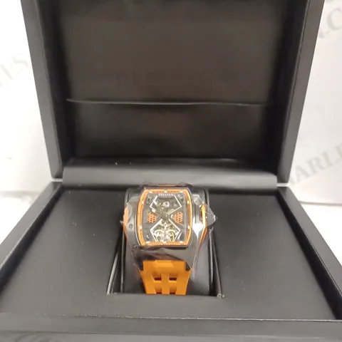 BOXED GRESHAM G1 SPECIAL EDITION WATCH - AUTOMATIC - STAINLESS STEEL CAE - RUBBER STRAP - SKELETON FACE - WATER RESISTANT 5 ATM.