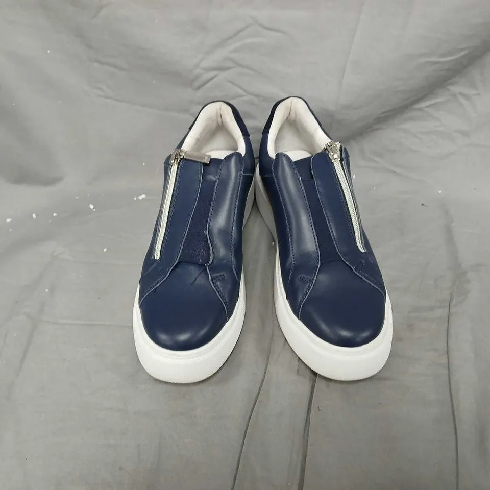 RUTH LANGSFORD LEATHER WEDGE TRAINERS – NAVY, WOMEN’S SHOES - SIZE 8