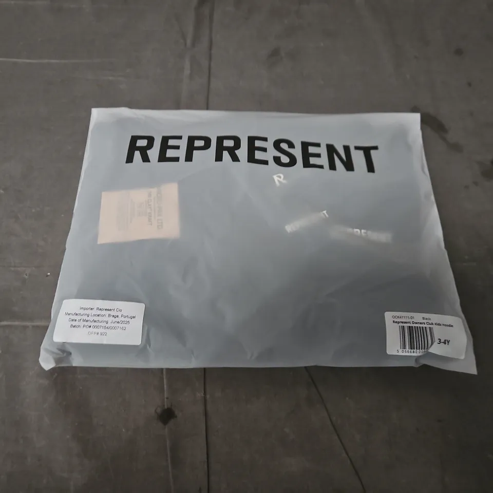 BAGGED REPRESENT OWNERS CLUB KIDS HOODIE – BLACK, UK 3-4Y