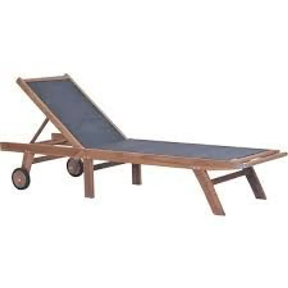 BOXED VIDAXL FOLDING SUN LOUNGER WITH WHEELS SOLID TEAK AND TEXTILENE