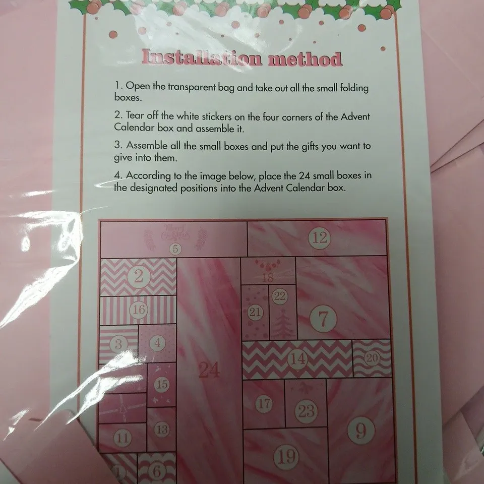 LOT OF 2 PINK CARD ADVENT BOXES