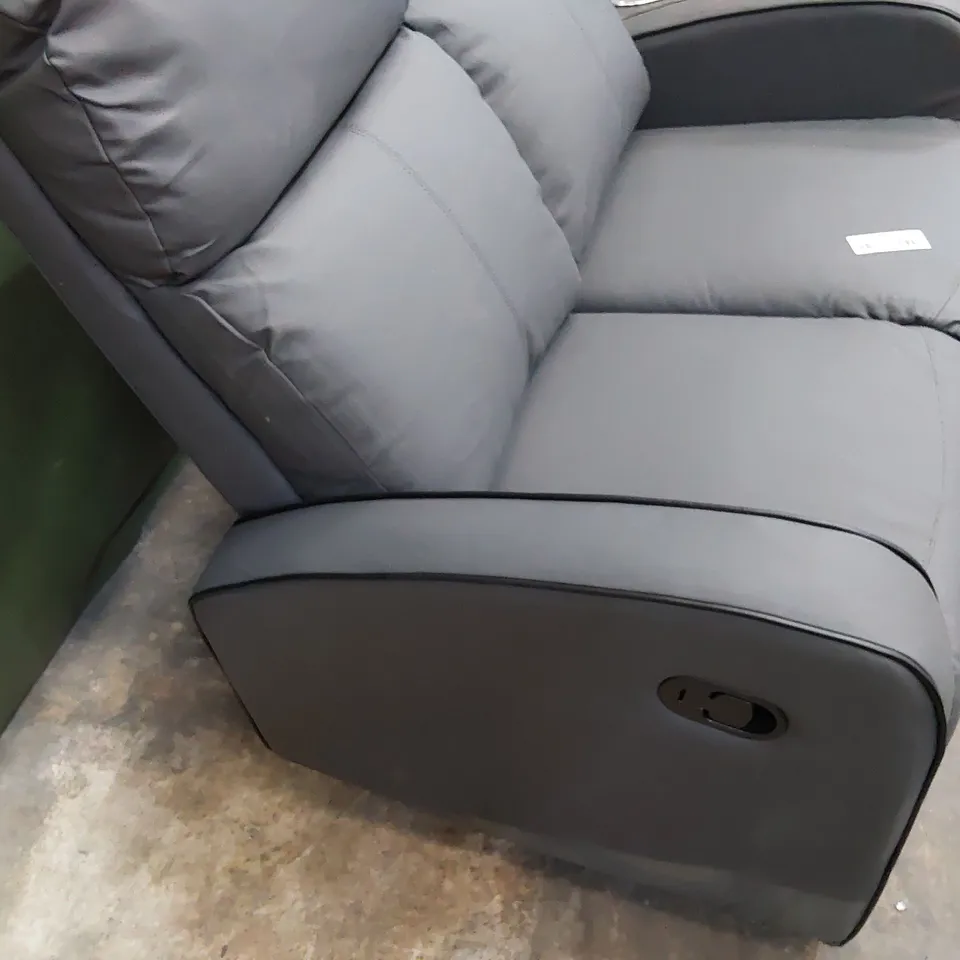 DESIGNER ASHBY GREY FAUX LEATHER MANUAL RECLINING TWO SEATER SOFA 