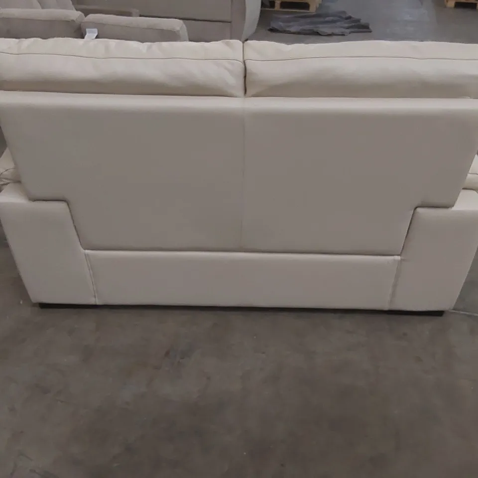 QUALITY DESIGNER 2-SEATER CREAM FAUX LEATHER SOFA