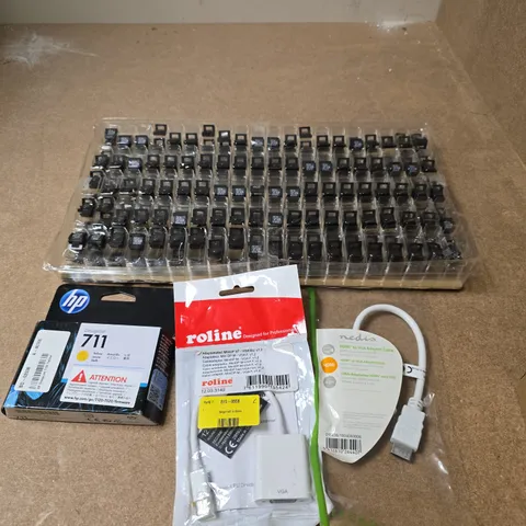 APPROXIMATELY 15 ASSORTED ELECTRICAL PRODUCTS TO INCLUDE ADAPTERS, PRINTER INK, SWITCHES ETC 
