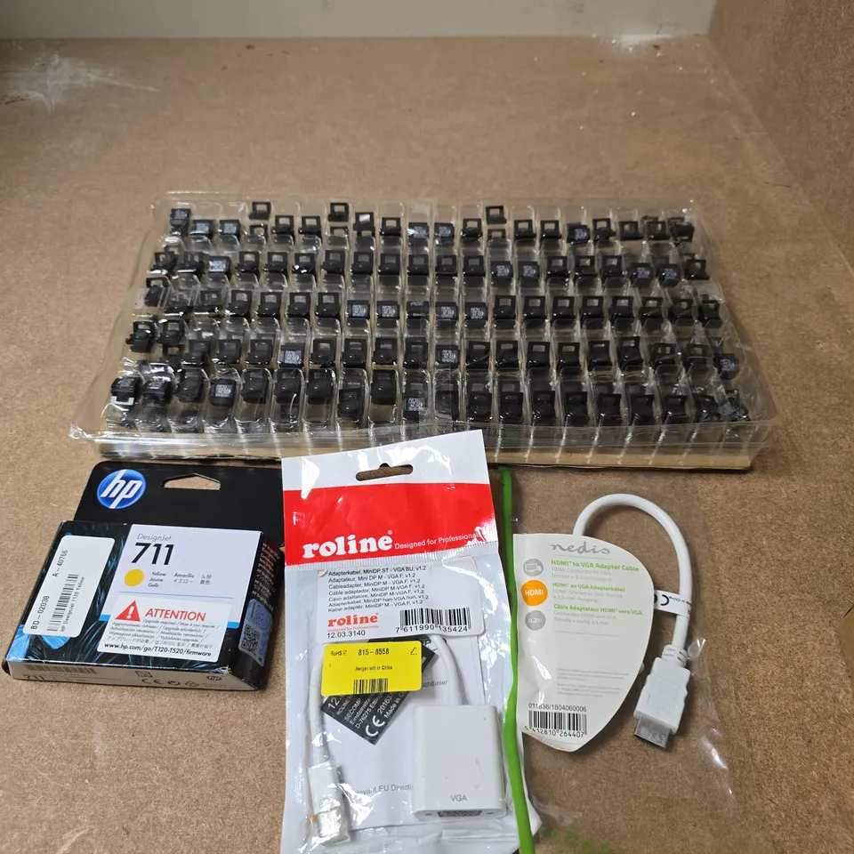 APPROXIMATELY 15 ASSORTED ELECTRICAL PRODUCTS TO INCLUDE ADAPTERS, PRINTER INK, SWITCHES ETC