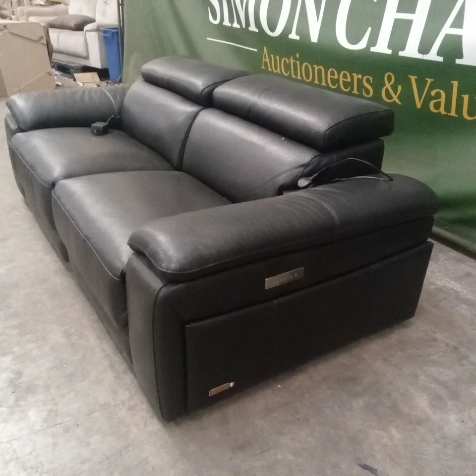 QUALITY DESIGNER ITALIAN MADE 3 SEATER LEATHER ELECTRIC RECLINER SOFA - BLACK