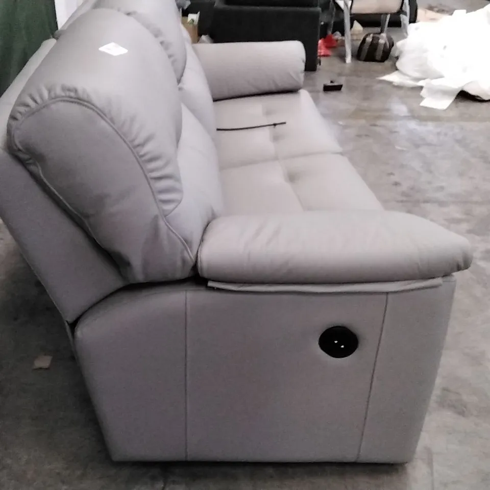 QUALITY BRITISH DESIGNER G PLAN MANUFACTURED STRATFORD 3 SEATER ELECTRIC RECLINER DBL SOFA - CAMBRIDGE GREY LEATHER 