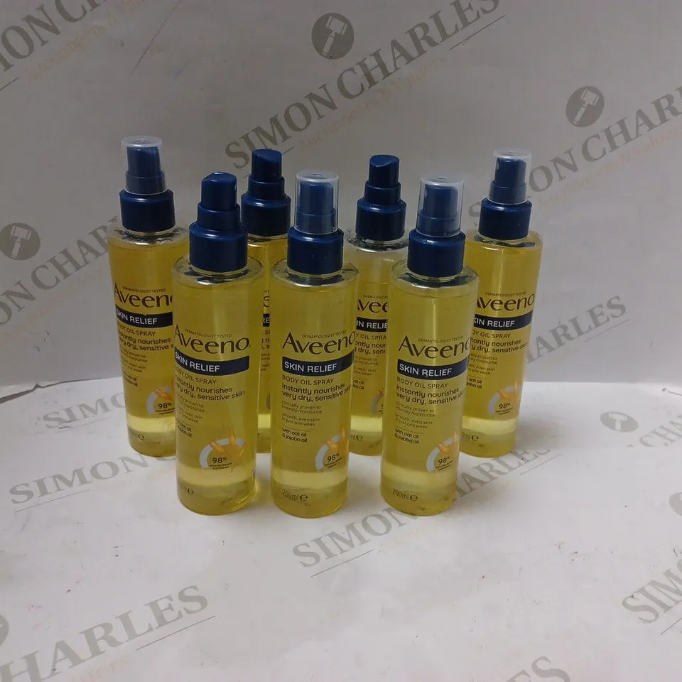 BOXED - SEVEN (7) BOTTLES OF AVEENO SKIN RELIEF BODY OIL SPRAY 200ML