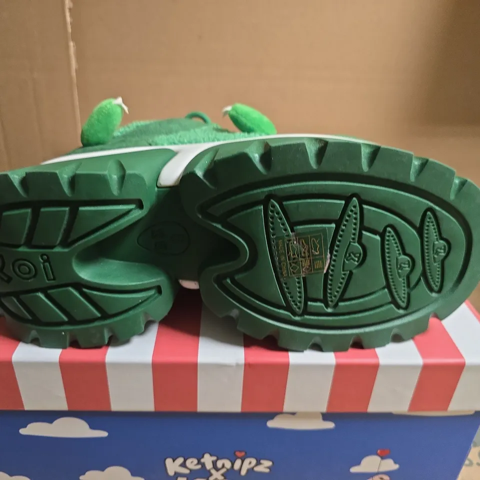 BOXED PAIR OF KOI X KETNIPZ BEANZILLA PLATFORM TRAINERS - GREEN, UK 6
