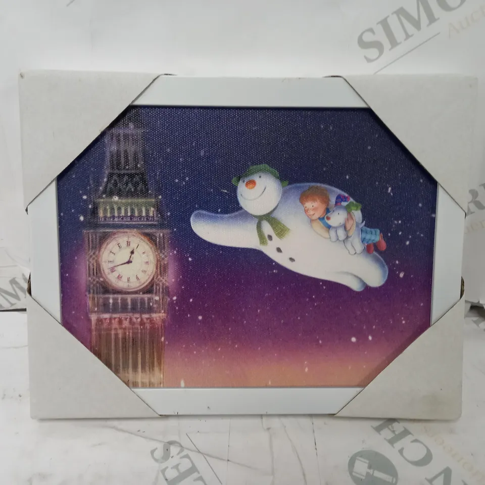 SNOWTIME THE SNOWMAN FRAMED LED WALL ART WITH TIMER - 23cm X 17cm