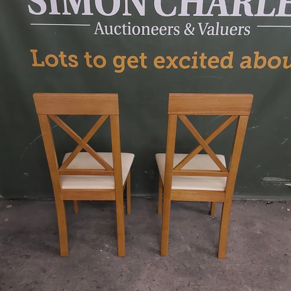 SET OF 2 KENDAL OAK DINING CHAIRS WITH IVORY SEAT PADS