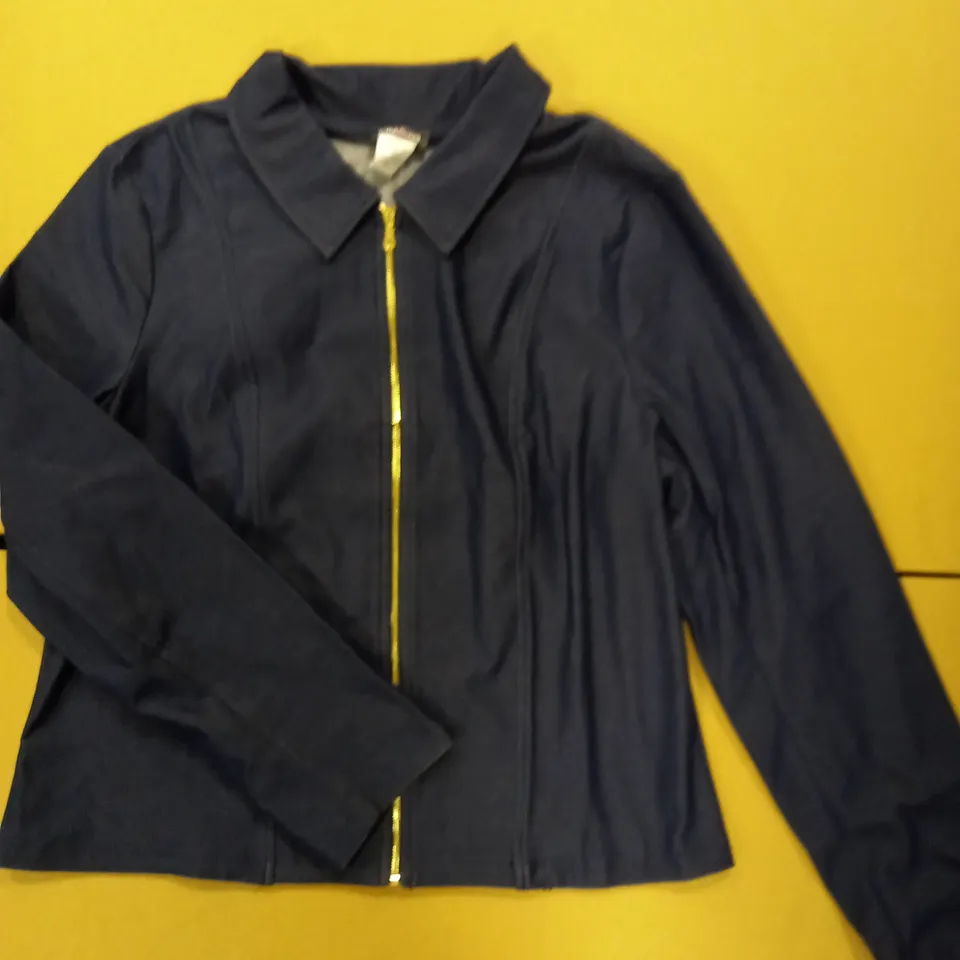 BRAND NEW KIM & CO DELUXE DENIM KNIT ZIP FRONT COLLAR INDIGO JACKET SIZE XL