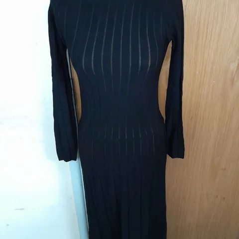 ZARA RIBBED LONGSLEEVE MAXI DRESS IN BLACK SHEER SIZE M