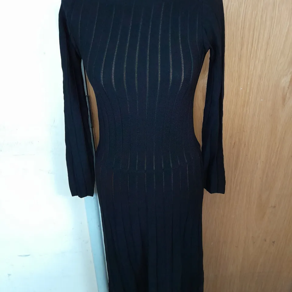 ZARA RIBBED LONGSLEEVE MAXI DRESS IN BLACK SHEER SIZE M RRP £49.99