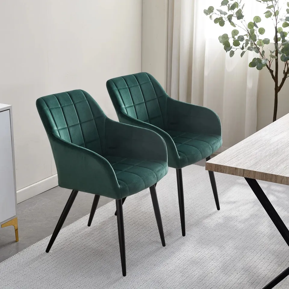 BOXED BLOOR SET OF TWO GREEN VELVET DINING CHAIRS