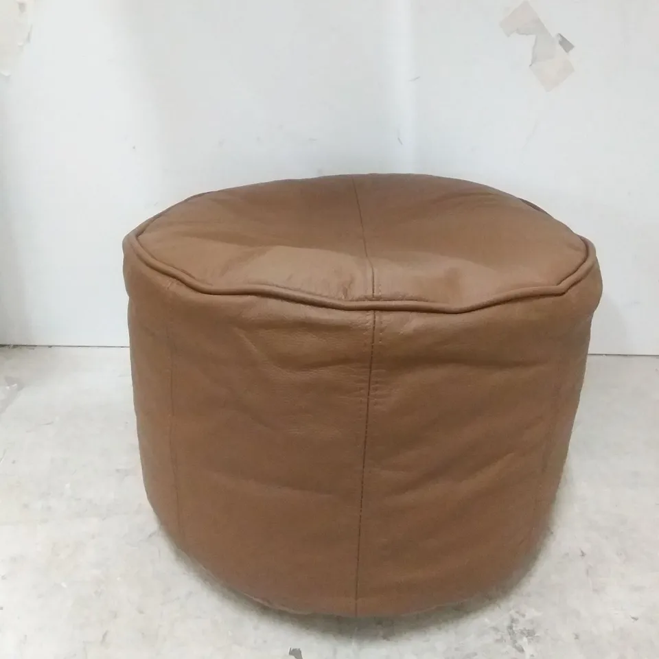 SEADRIFT 43CM WIDE GENUINE LEATHER POUFFE (BROWN)