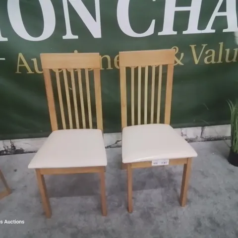 PAIR BALI OAK DINING CHAIRS IVORY SEAT PADS