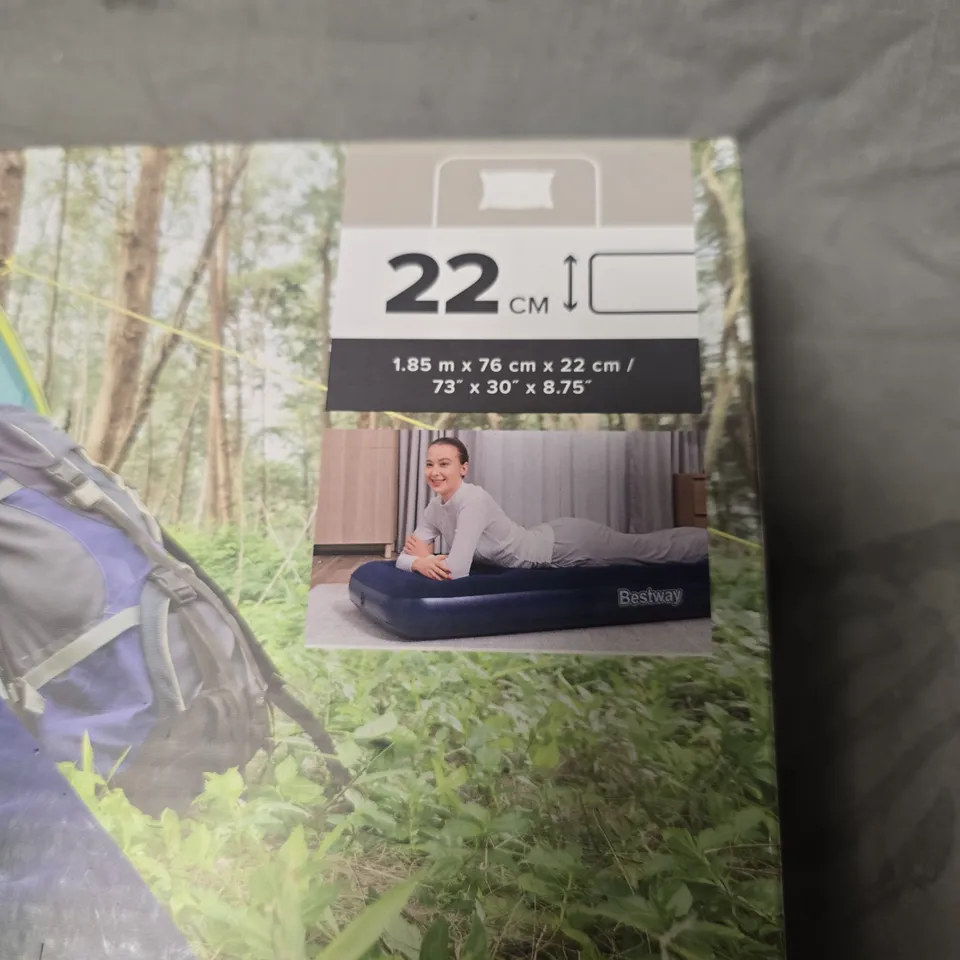 BESTWAY INFLATABLE CAMPING AIR MATTRESS – 22 CM RAISED BED, 1.85M X 0.76M X 0.22M