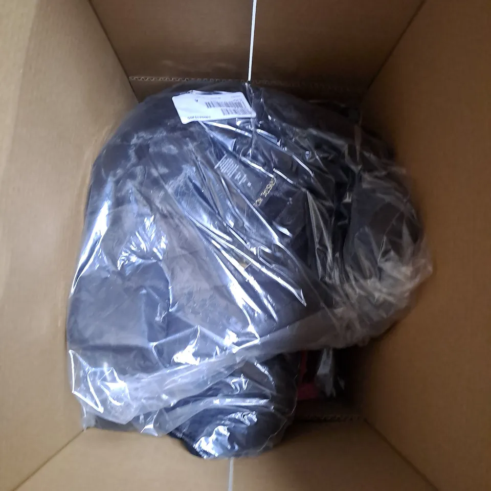 BOX OF ASSORTED CLOTHING ITEMS TOO INCLUDE COATS , TOPS, AND TROUSERS   ETC. 