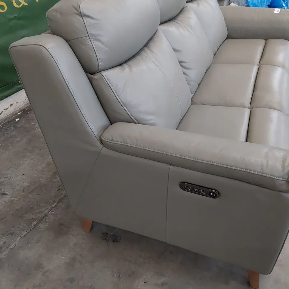 DESIGNER POWER RECLINING THREE SEATER SOFA GREY LEATHER 