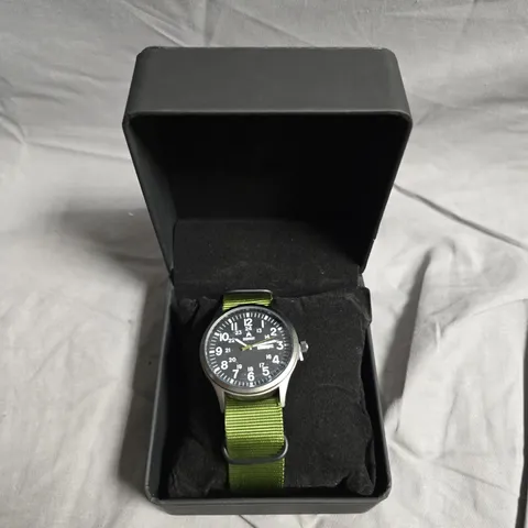 IRONWAY MILITARY WRISTWATCH WITH GREEN FABRIC STRAP β BLACK DIAL
