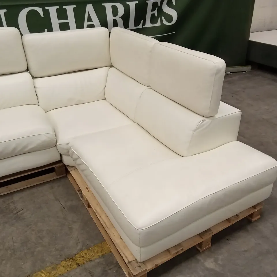 QUALITY DESIGNER ITALIAN MADE FLAVIO ELECTRIC RECLINER LEATHER CORNER SOFA - WHITE