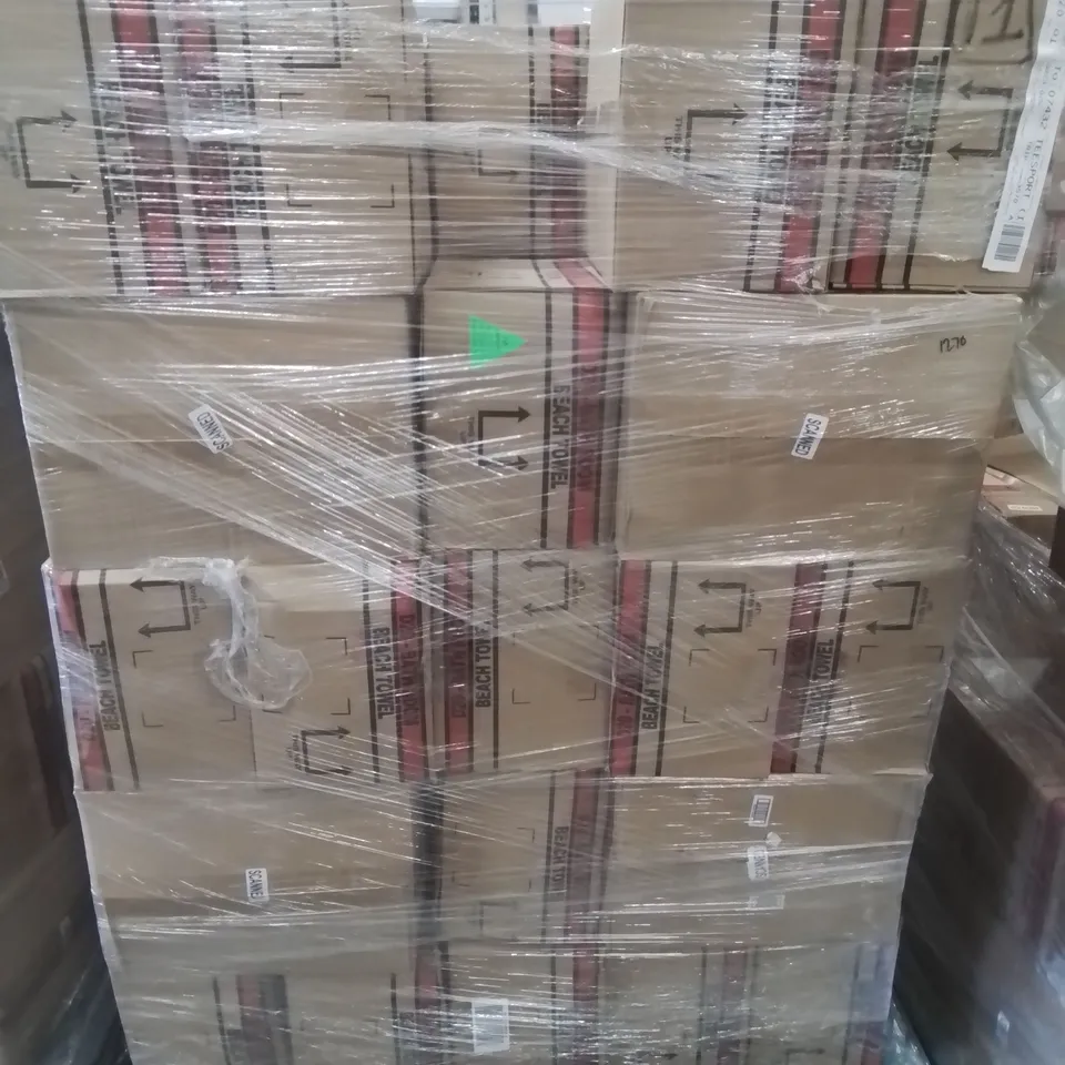 PALLET CONTAINING APPROXIMATELY 50 6-PACK BOXES OF BRAND NEW SUMMER THEMED BEACH TOWELS 