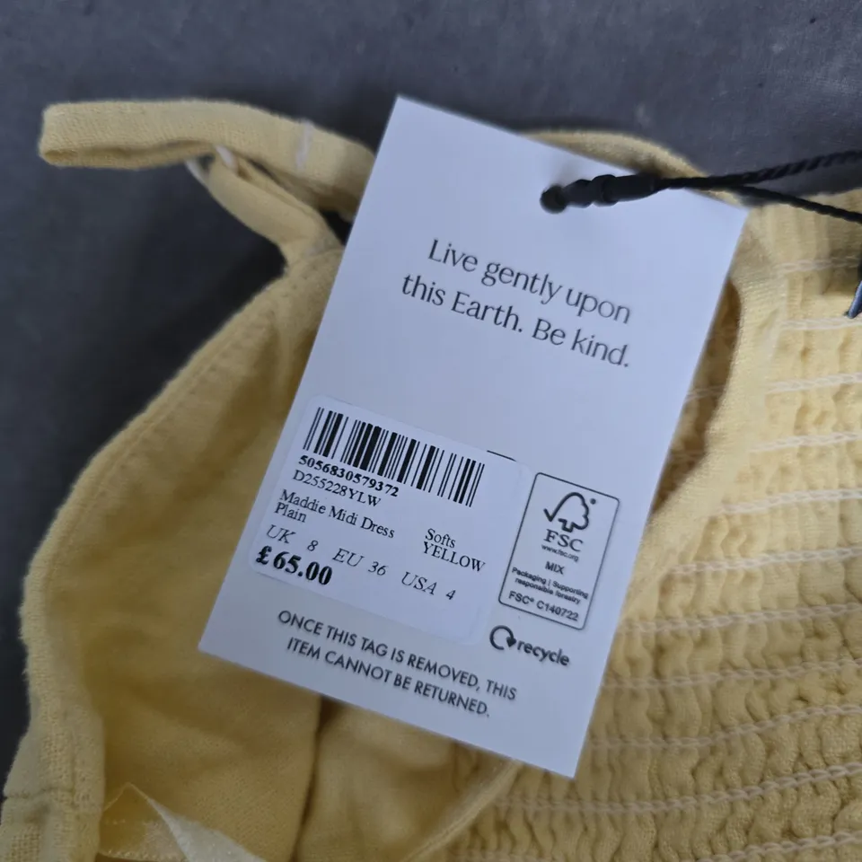 NOBODY'S CHILD MADDIE MIDI DRESS – UK 8 (EU 36, US 4) YELLOW (PLAIN)