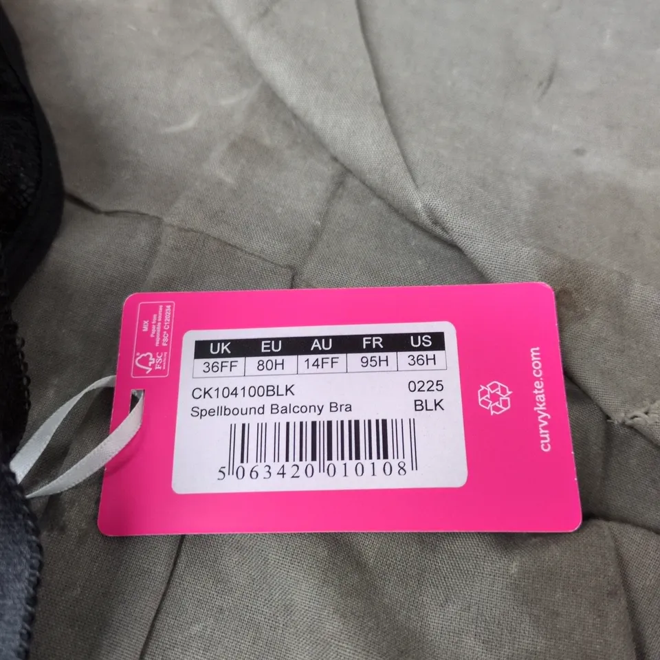 CURVY KATE BLACK SPELLBOUND BALCONY BRA UK 36FF WITH TAGS
