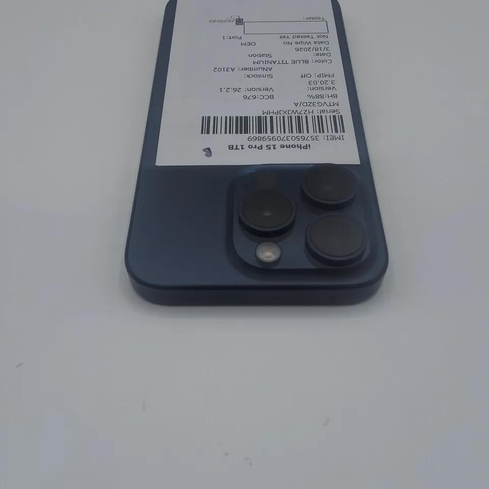 UNBOXED APPLE IPHONE 15 PRO 1TB IN BLUE TITANIUM - A3102