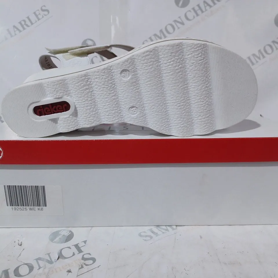 BOXED PAIR OF RIEKER OPEN TOE STRAPPY SANDALS IN WHITE SIZE 6