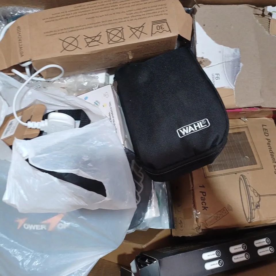 BOX OF APPROXIMATELY 20 ASSORTED HOUSEHOLD ITEMS TO INCLUDE MAGIC BRUSH, KEYBOARD CASE, STRIP LIGHT, ETC