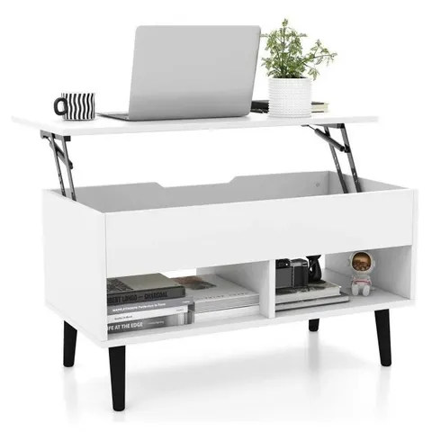 BOXED COSTWAY LIFT UP TOP COFFEE TABLE WITH HIDDEN STORAGE COMPARTMENT AND OPEN SHELF - WHITE