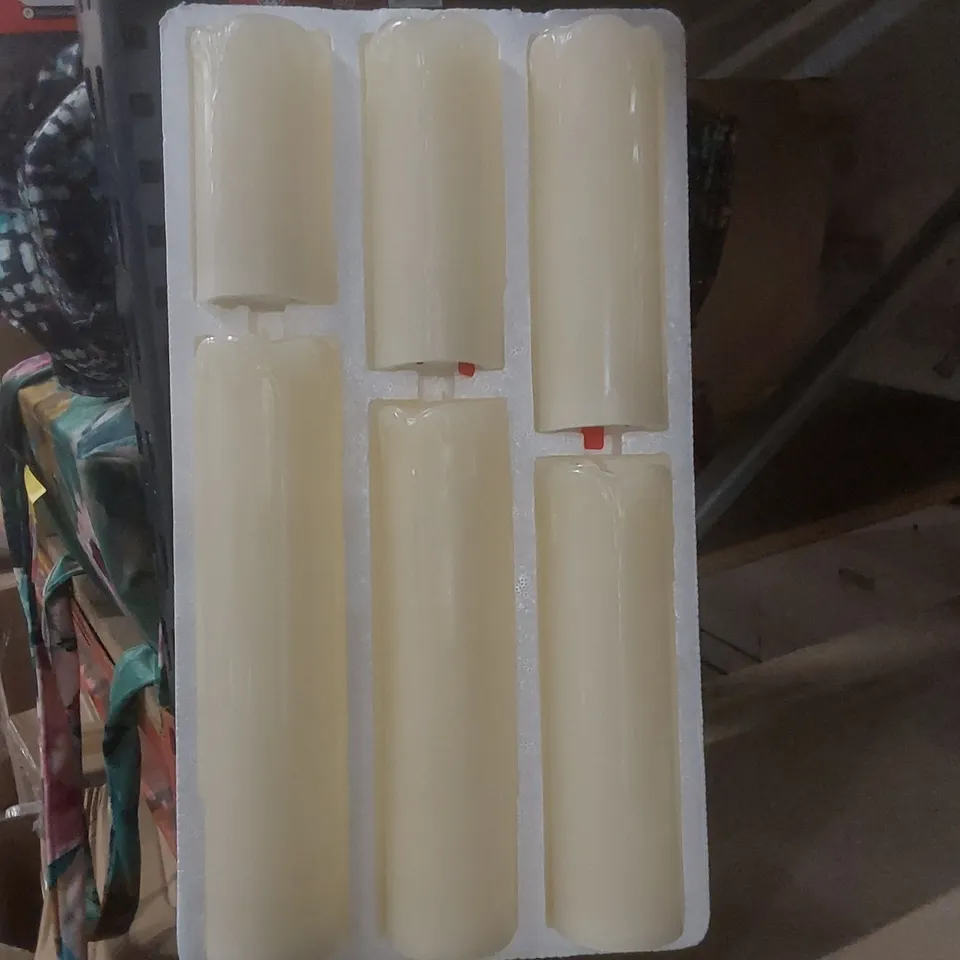 BOXED 6 PIECE FLICKERING LED WAX PILLAR CANDLE SET