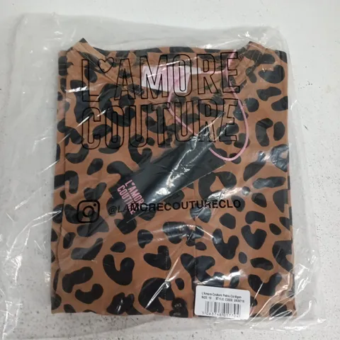 BAGGED L'AMORE COUTURE PIETRA CARDIGAN IN ANIMAL PRINT BROWN - SIZE 10