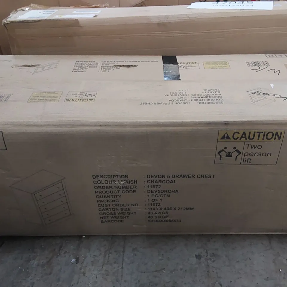 BOXED DEVON 5 DRAWER CHEST OF DRAWERS - CHARCOAL (1 BOX)