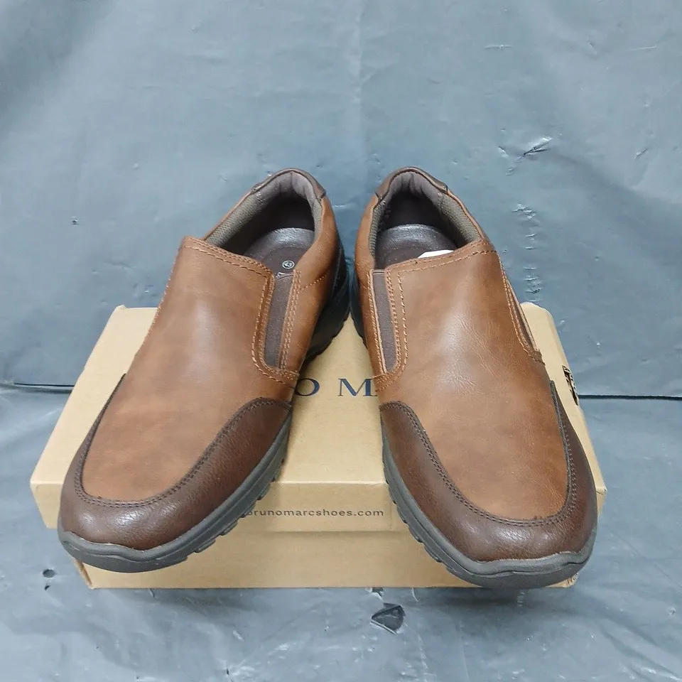 BOXED PAIR OF BRUNO MARC SLIP ON SHOES IN BROWN - 8.5