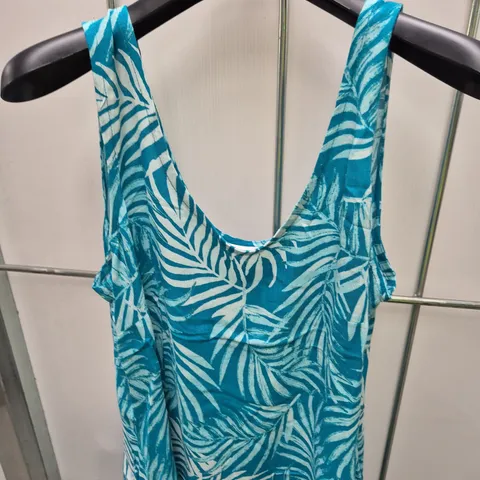 BONMARCHÉ WOMEN’S DRESS – TURQUOISE TROPICAL LEAF PRINT, UK 12