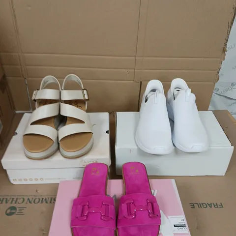 APPROXIMATELY 10 PAIRS OF LADIES SHOES ASSORTED COLOURS, SIZES AND STYLES