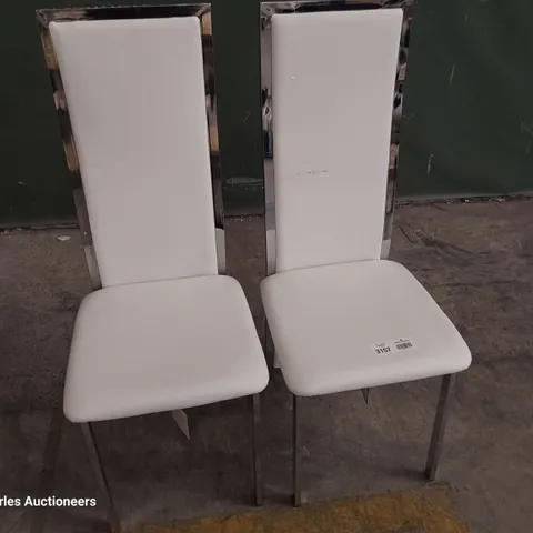 PAIR OF CHROME FRAMED UPHOLSTERED DINING CHAIRS WHITE PU