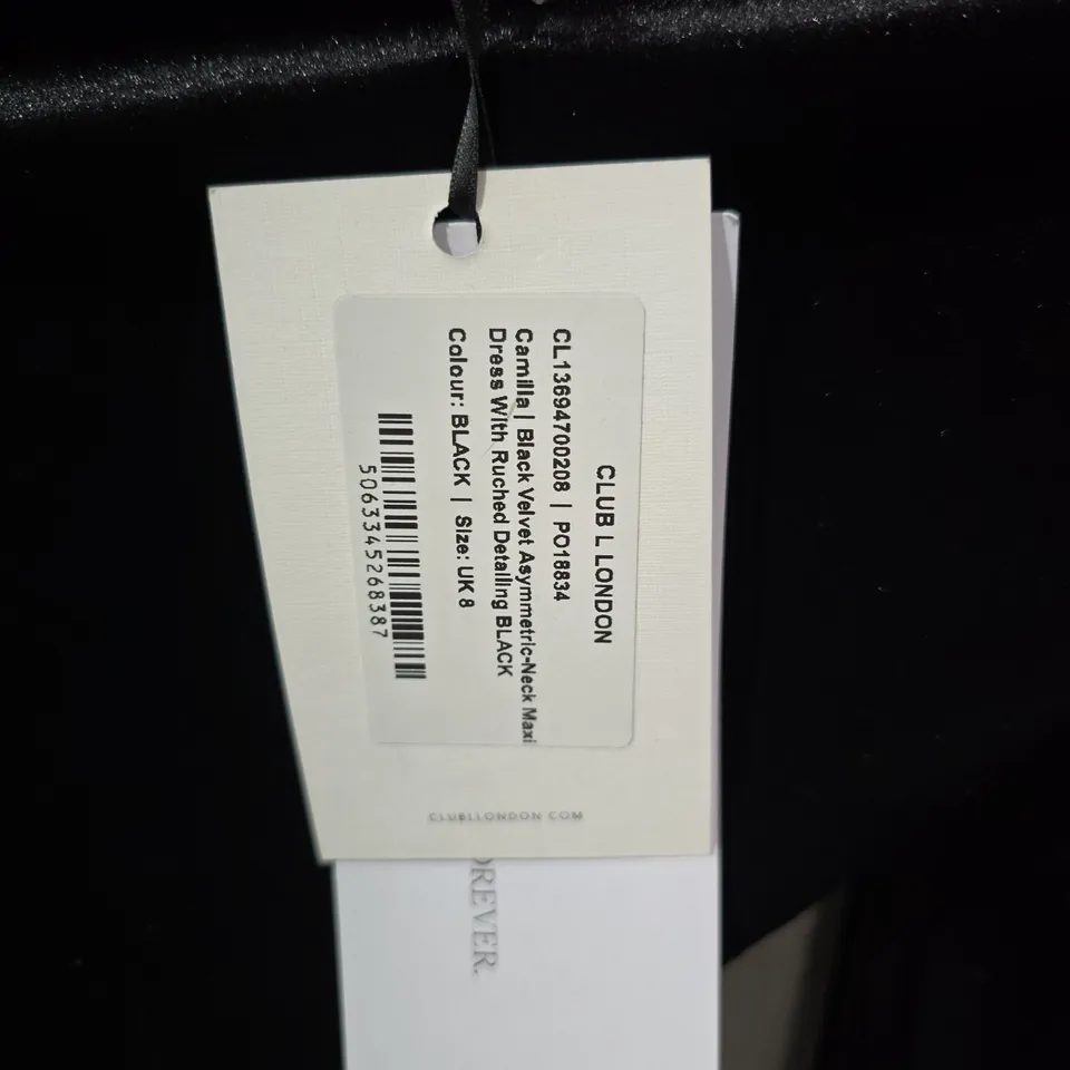 CLUB LONDON BLACK VELVET CAMILLA DRESS – WITH TAGS UK 8