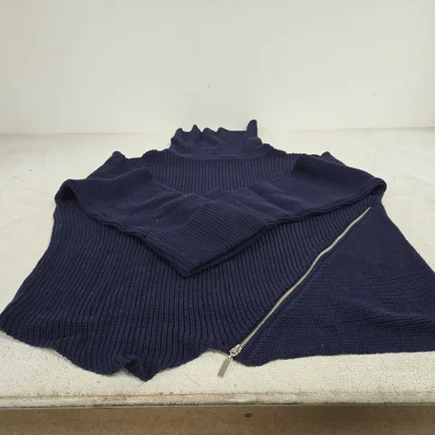 HEINE NAVY RIBBED KNIT ROLL NECK SWEATER WITH ZIP DETAIL β SIZE 18