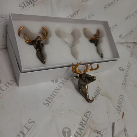 BOXED ALISON CORK SET OF 3 WALL HOOK STAGS