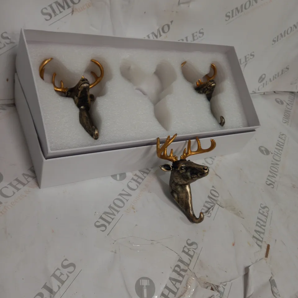 BOXED ALISON CORK SET OF 3 WALL HOOK STAGS
