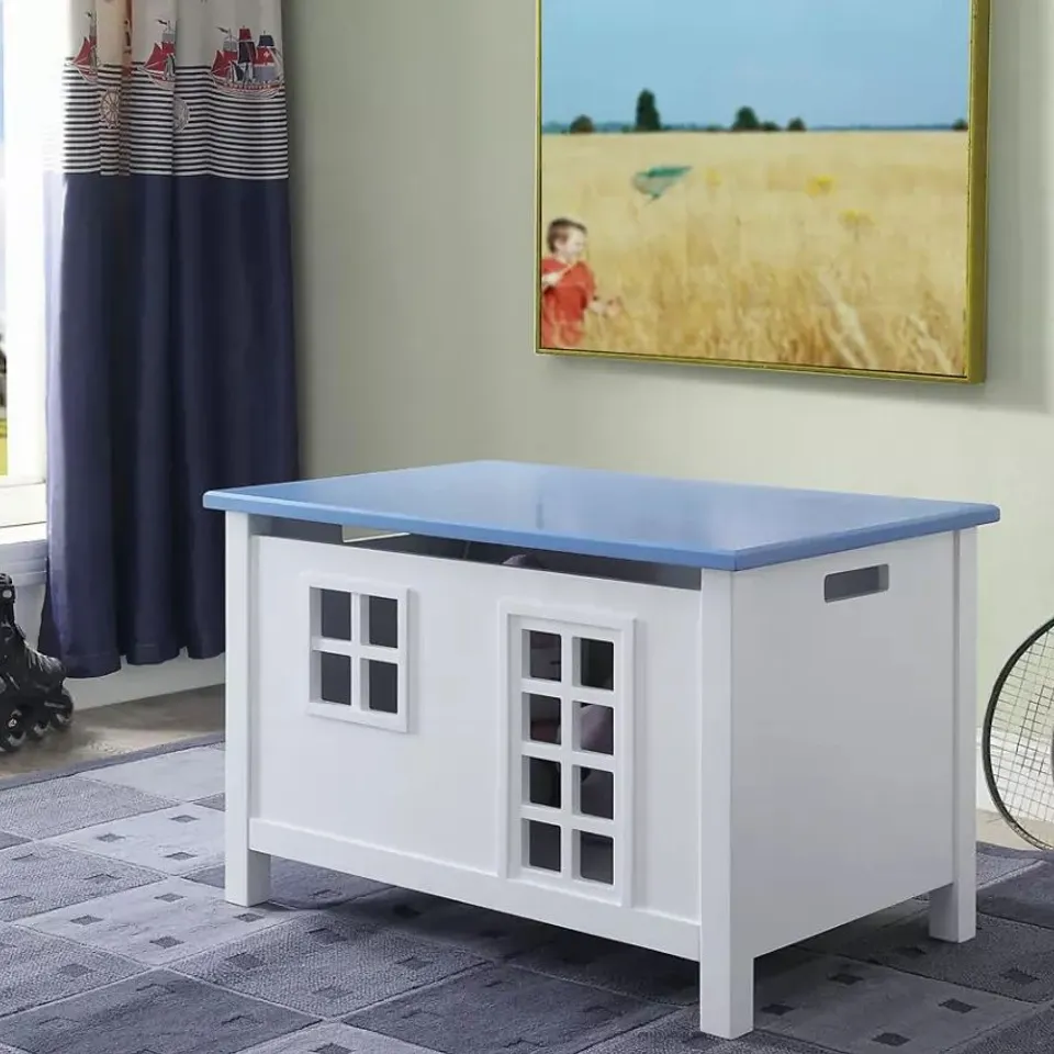 BRAND NEW BOXED ACME KIDS TOY TRUNK STORAGE CABINET WHITE AND BLUE (1 BOX)