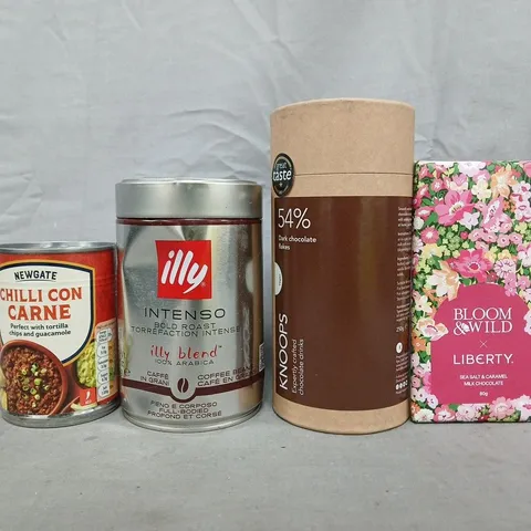APPROXIMATELY 10 ASSORTED FOOD AND DRINK ITEMS TO INCLUDE CHILLI CON CARNE, BLOOM & WILD CHOCOLATE, ETC