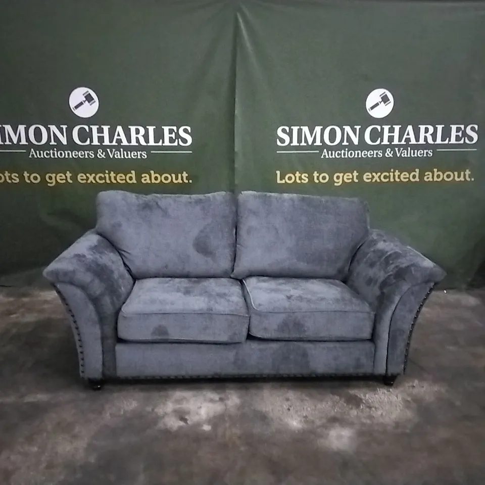 QUALITY DESIGNER CANTERBURY GREY FABRIC 2-SEATER SOFA